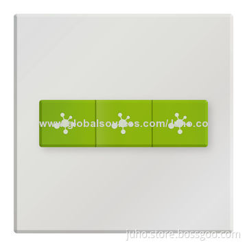 New Crystal PG Intelligent Touch Light Switch, 3 Green Button Light switch with White Glass Panel